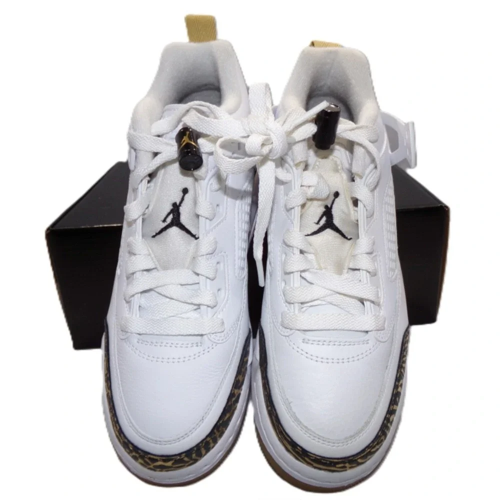 Nike‎ Boy's Jordan Spizike Low (white, black, metallic gold) Size 5.5